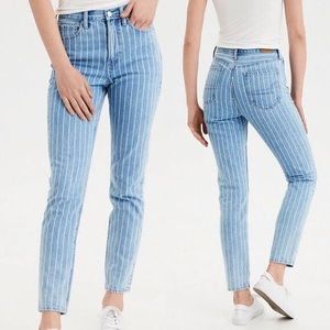 American Eagle Outfitters Striped Mom Jean Women's 6 Long High Waist Light Wash